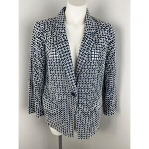 Chico's White Blue Eyelet Lace Cotton Blazer Medium